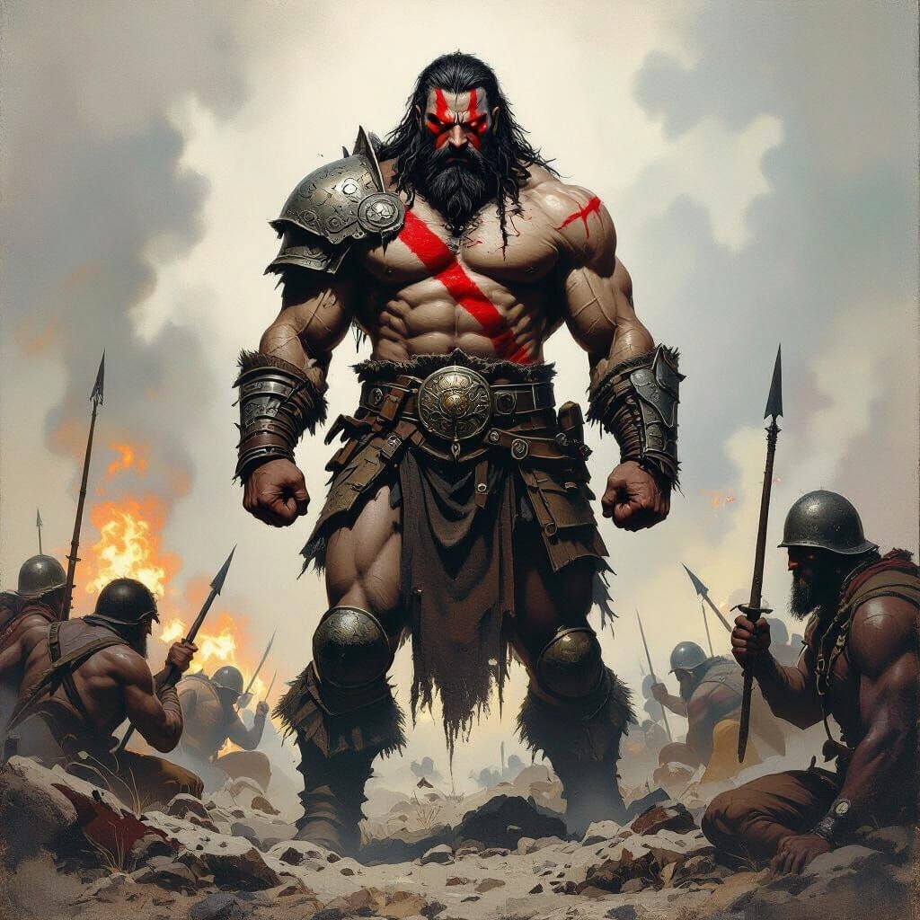 Fierce Warrior in Chaotic Battle, Dark Fantasy Art