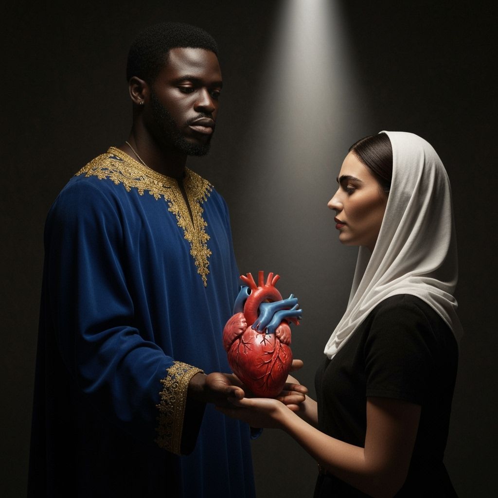 Man Offers Bloody Heart in Baroque Style Portrait