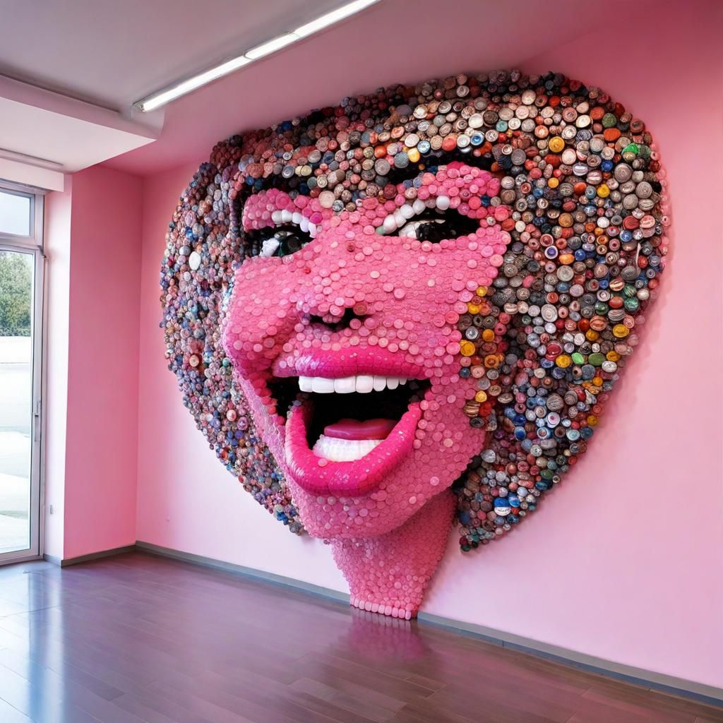 Bottle Cap Sculpture of Woman's Mouth