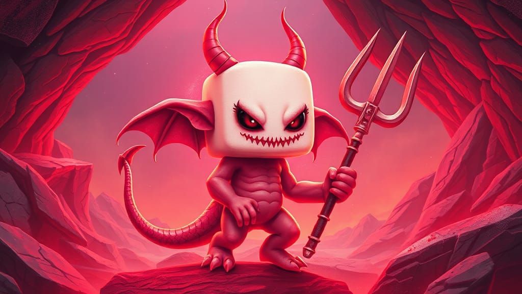 Marshmallow Demon in Fiery Underworld, Astral Illustration