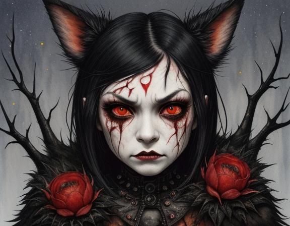 Damaged Punk-Goth Animal Mask in Watercolour and Ink