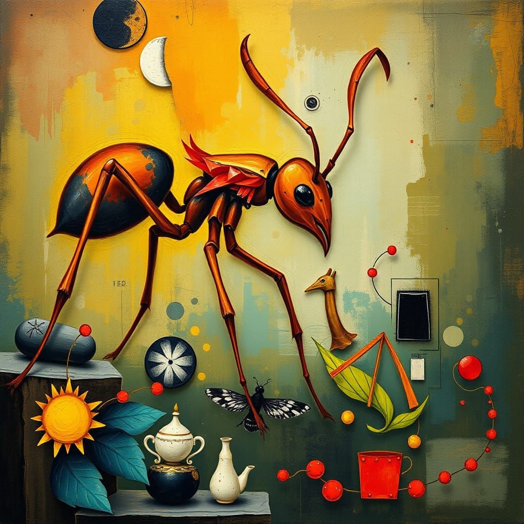 Girl Surrounded by a Majestic Giant Ant in Complementary Col...