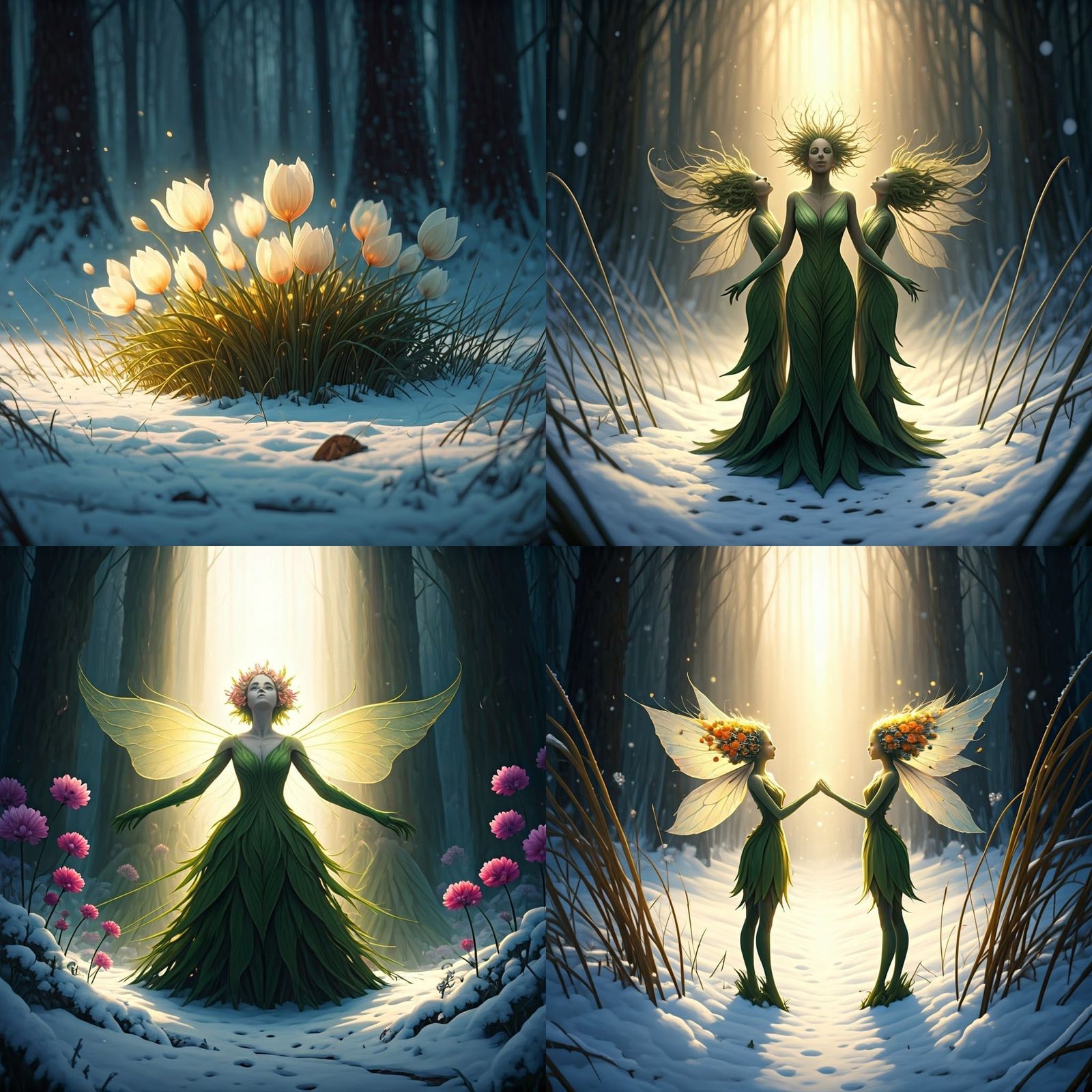 Winter Meadow Fairy Awakens Spring: Digital Matte Painting
