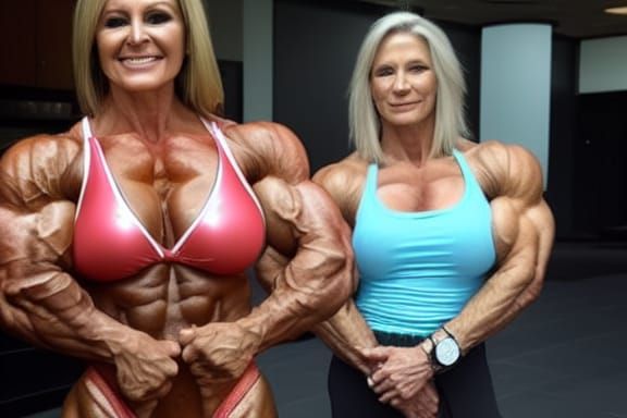 Muscular Female Bodybuilders Flexing Ripped Arms