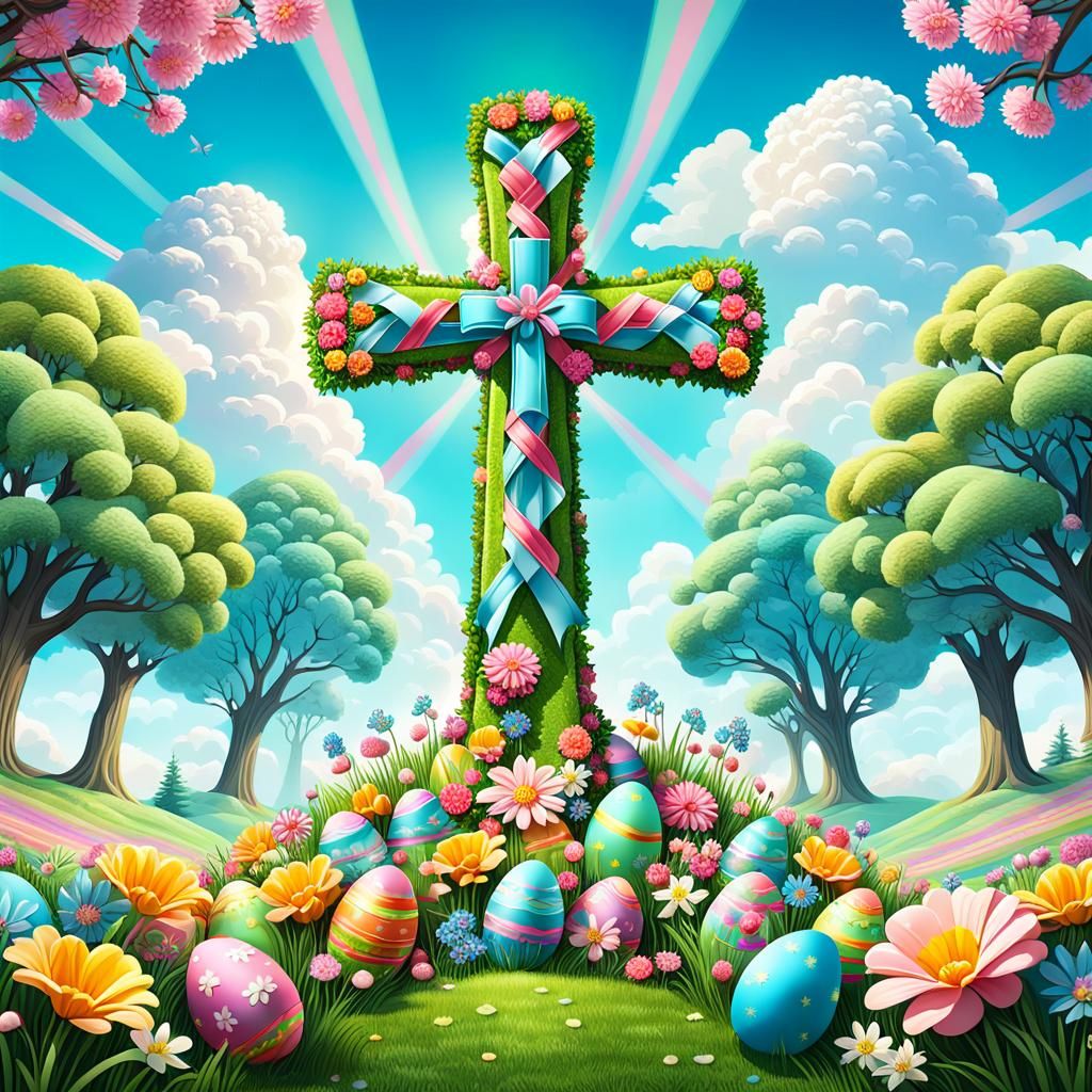 Candy Art Easter Cross with Flowers and Ribbons