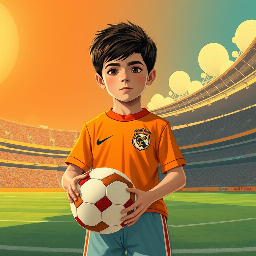 Boy in Stadium: Art Nouveau, Futuristic Style