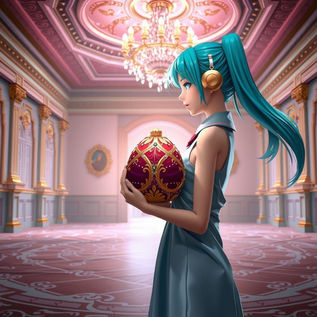 Elegant Anime Goddess with Fabergé Egg