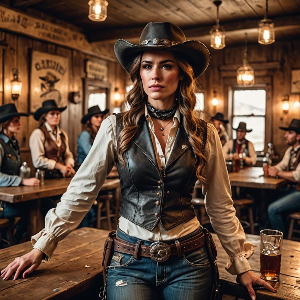 Wild West Cowgirl in Saloon: Realistic Photography