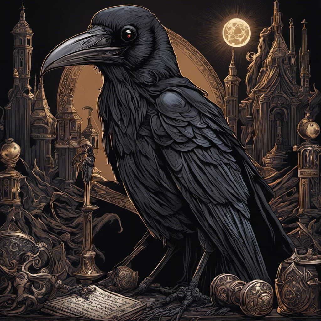 Steampunk Plague Doctor with Raven Tarot Card