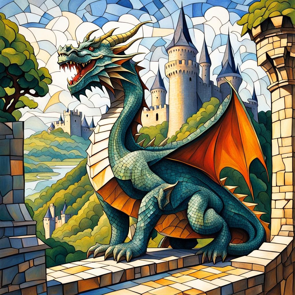 Biopunk Dragon Princess in Impressionist Cubist Style