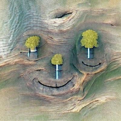Whimsical Smiling Trees in Magical Forest