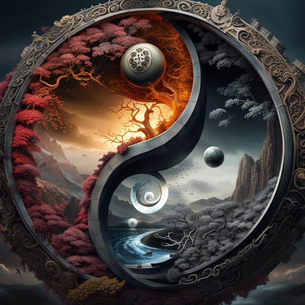 Detailed Digital Painting of Yin and Yang Symbol