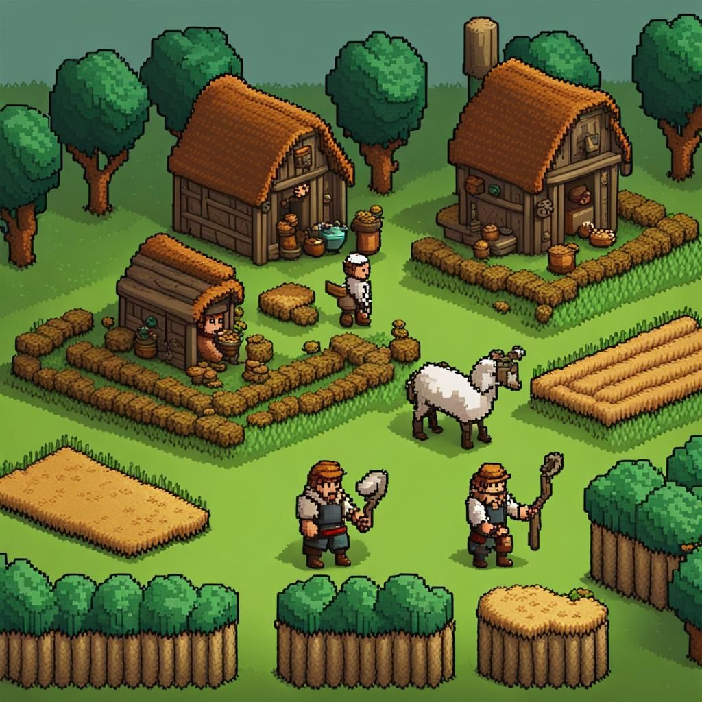 Pixel Art Fantasy Peasant Farming Scene