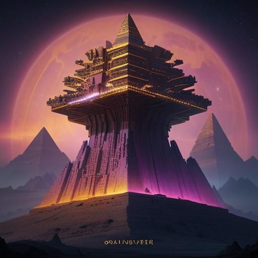 Futuristic Pharaoh Overlooks Ringed Planet in Epic Landscape