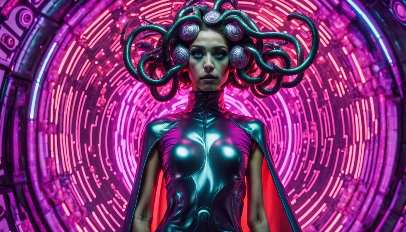 Hi-Tech Metallic Medusa Drones in Cyberpunk Club