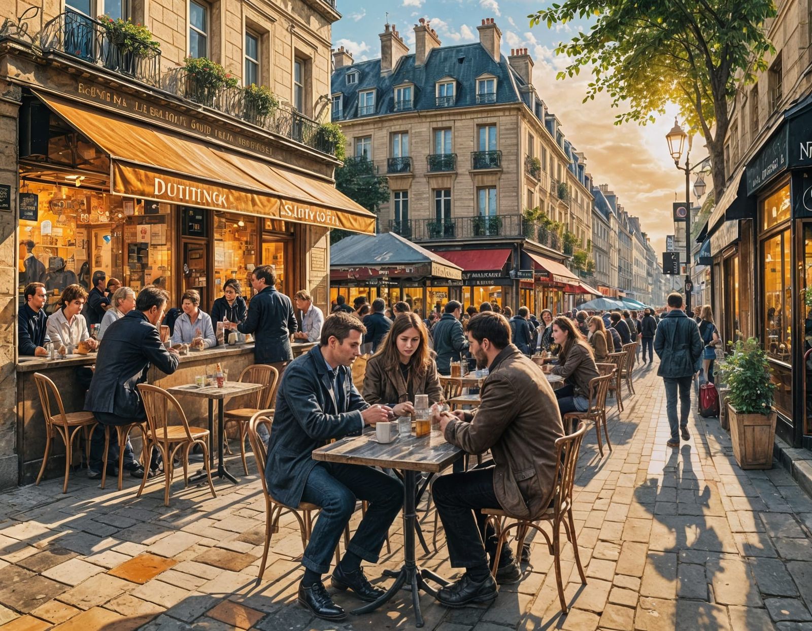 Paris Street Scene in Gouache Style