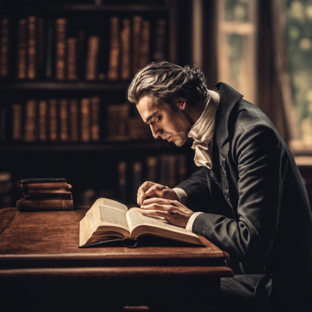 Hyperrealistic Image of Chopin Reading a Novel