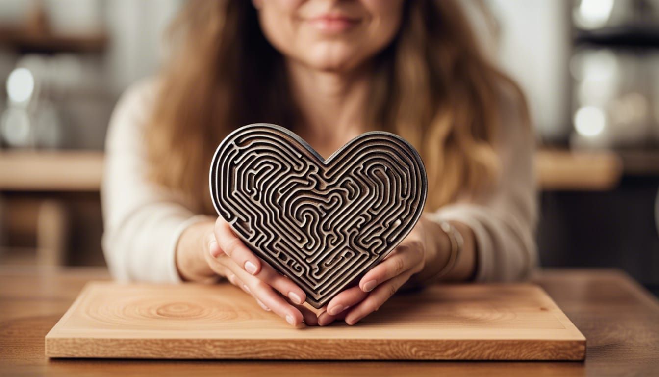 Woman Holding Heart-Shaped Miniature Labyrinth
