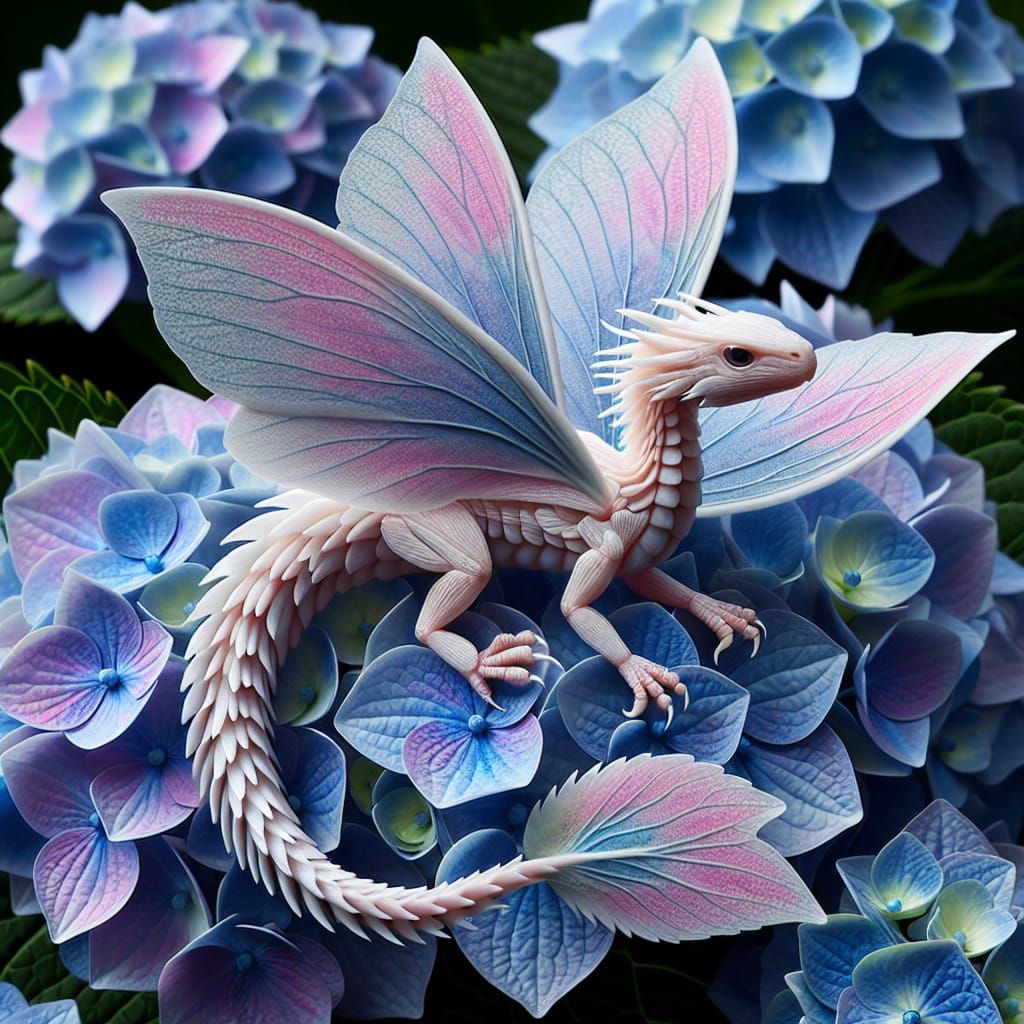 Delicate Pastel Hydrangea Dragon in Flower Petal Hues