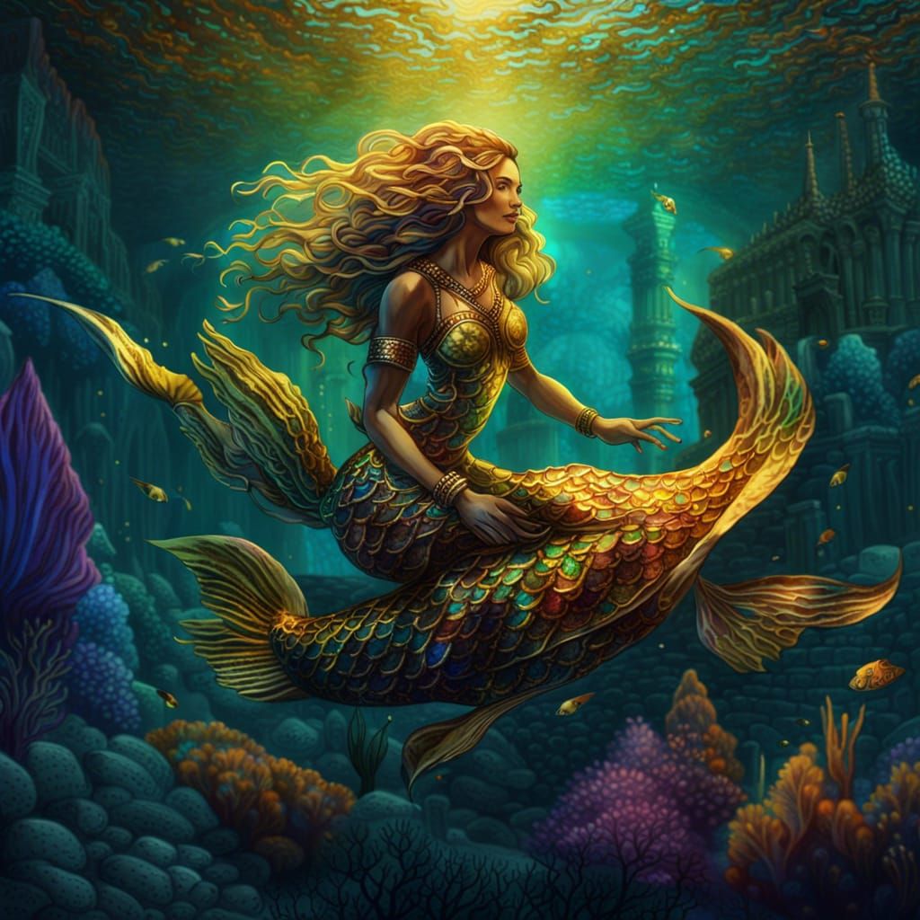 Chromatic Mermaid in Atlantis: Prismatic Matte Painting
