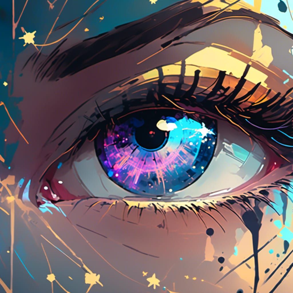 Star-Shaped Eye with Nebula Reflection, Anime Style