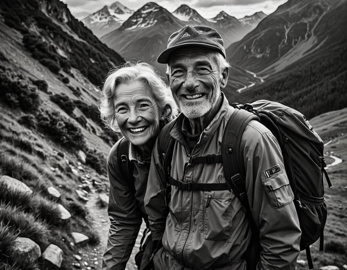 Senior Couple Hiking: A Black and White Portrait