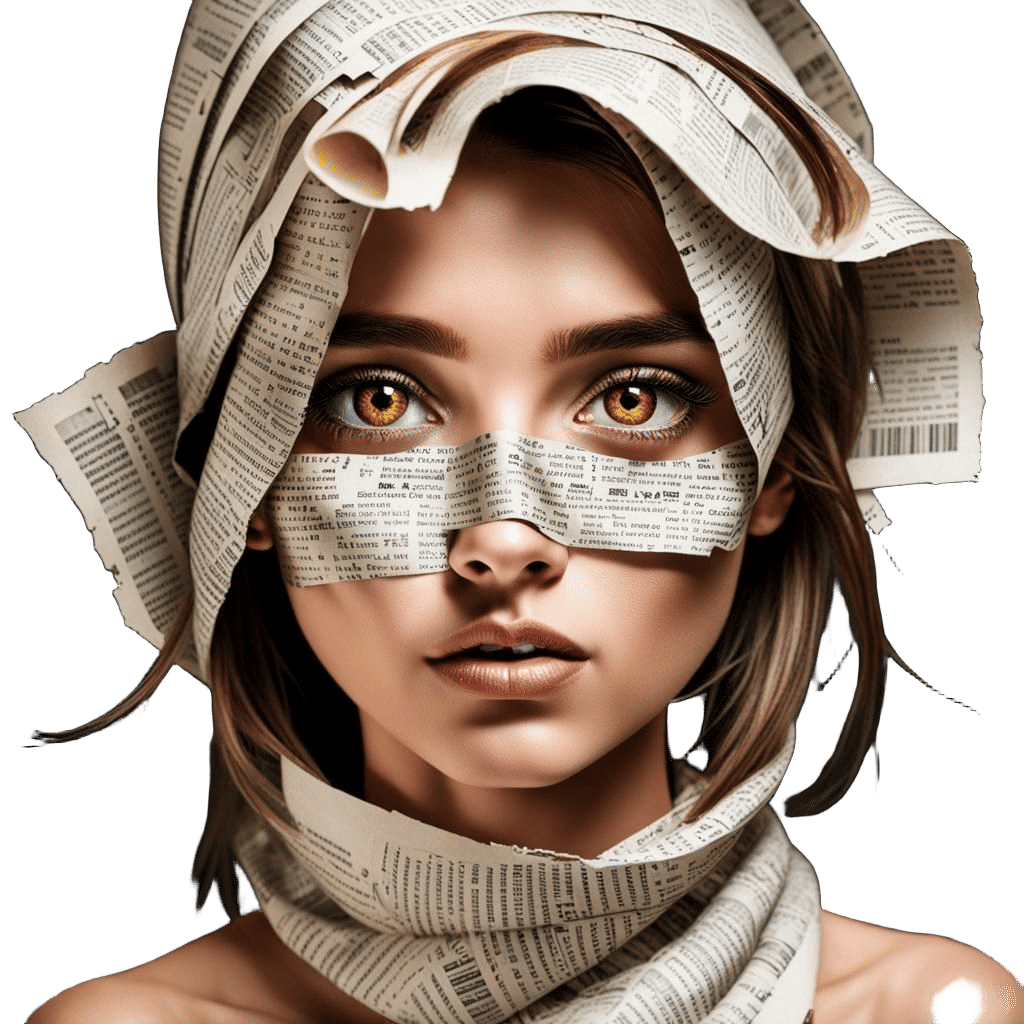 Woman Constructed from Newspaper in Cubist Style