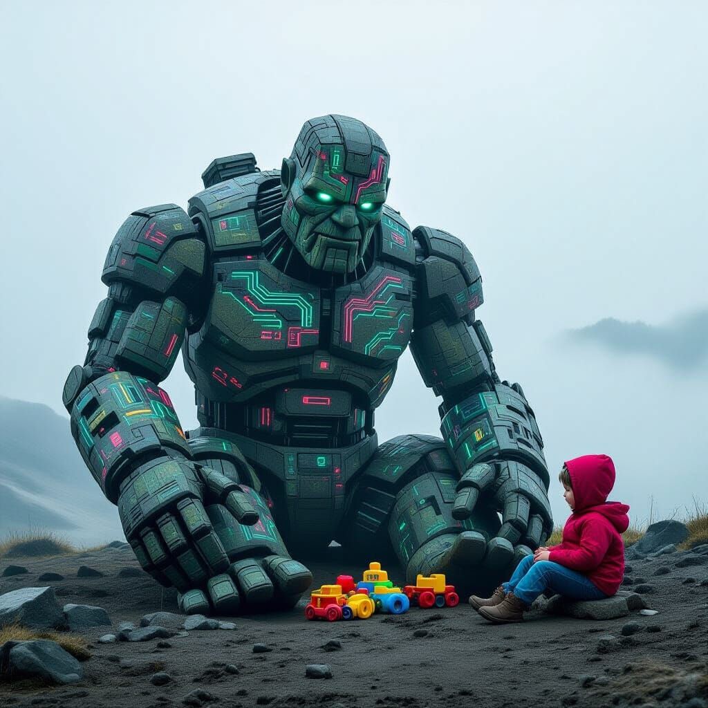 Stone Golem Family on Alien Planet: Cinematic Still