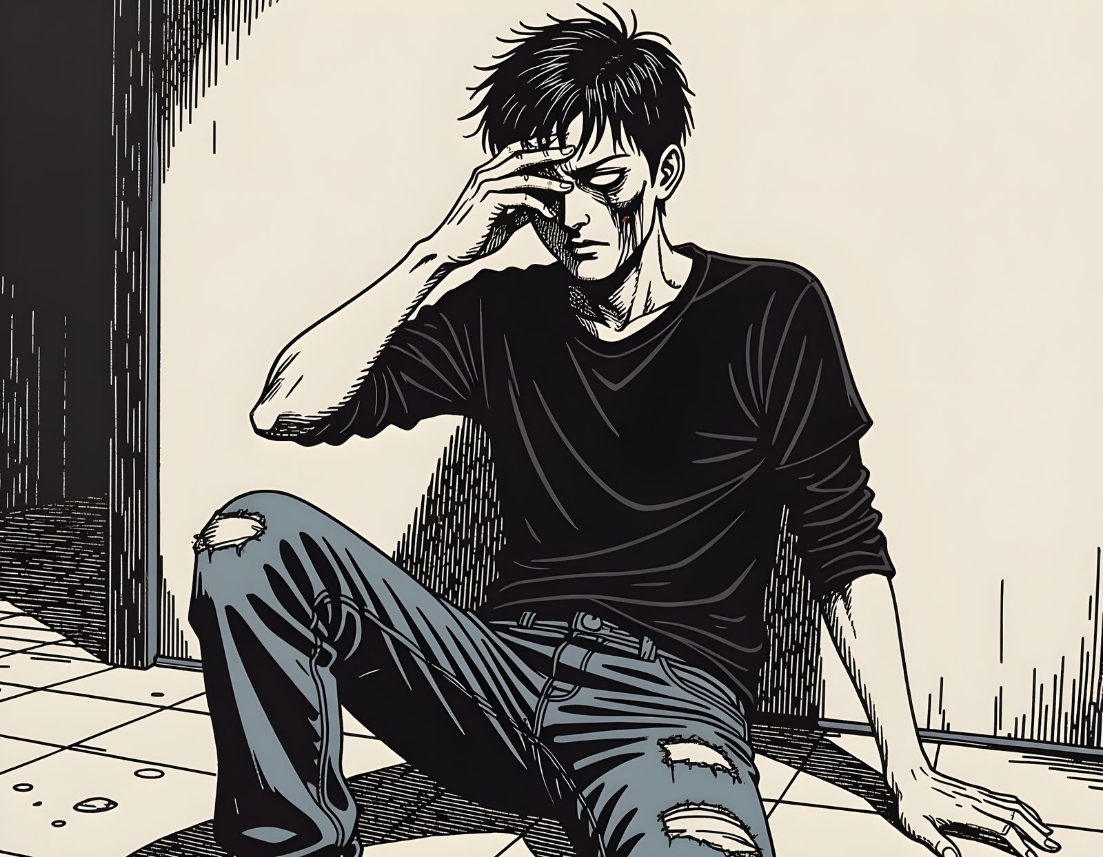 Disturbing Face Peel in Junji Ito Manga Style