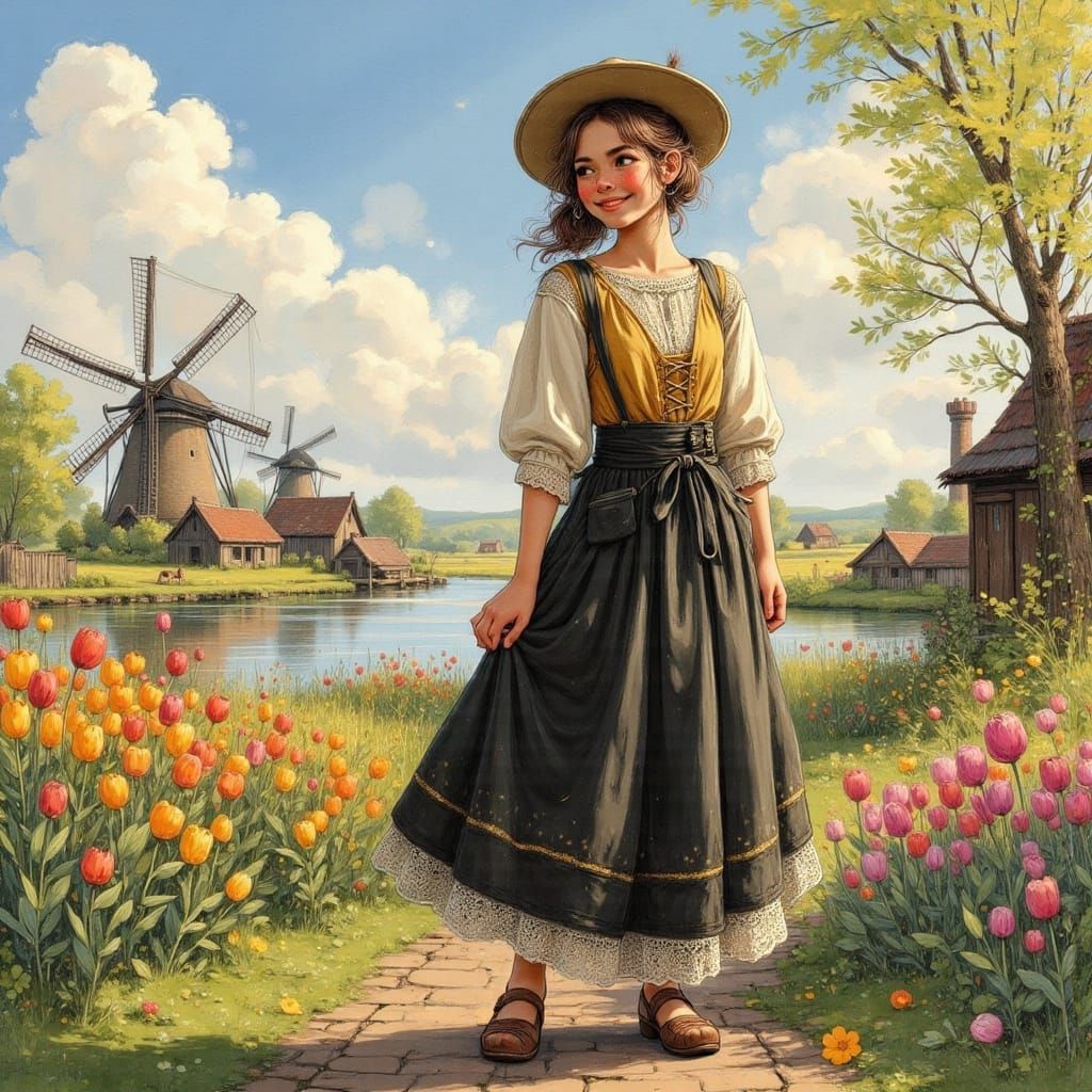 Dutch Woman in Traditional Volendam Attire