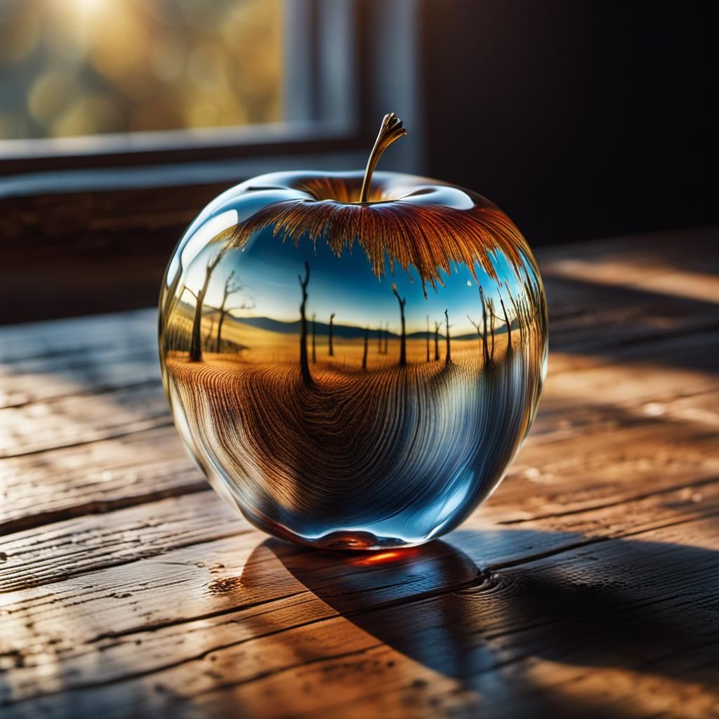 Glass Apple: Surreal Still Life in Hyper-Realistic Digital A...
