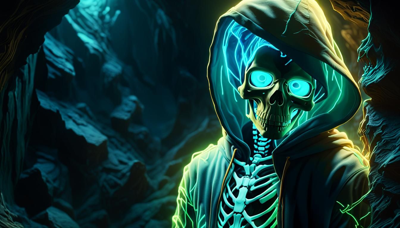 Glowing Sans in Dim Cave: Digital Art