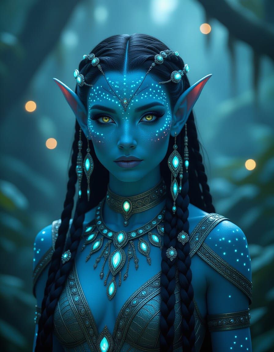 Iridescent Navi Woman in Pandora Forest