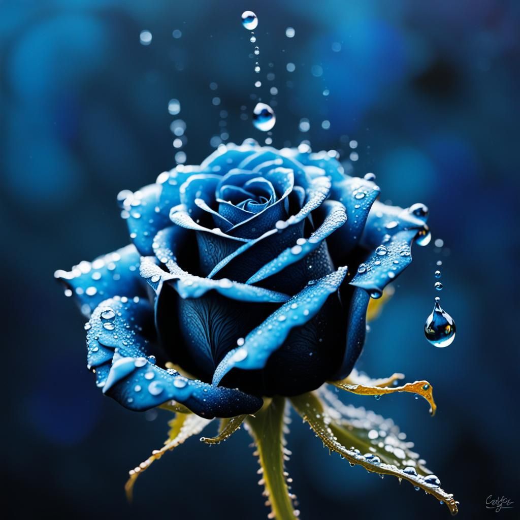 Rose with Dew Drops in Graffiti Art Style
