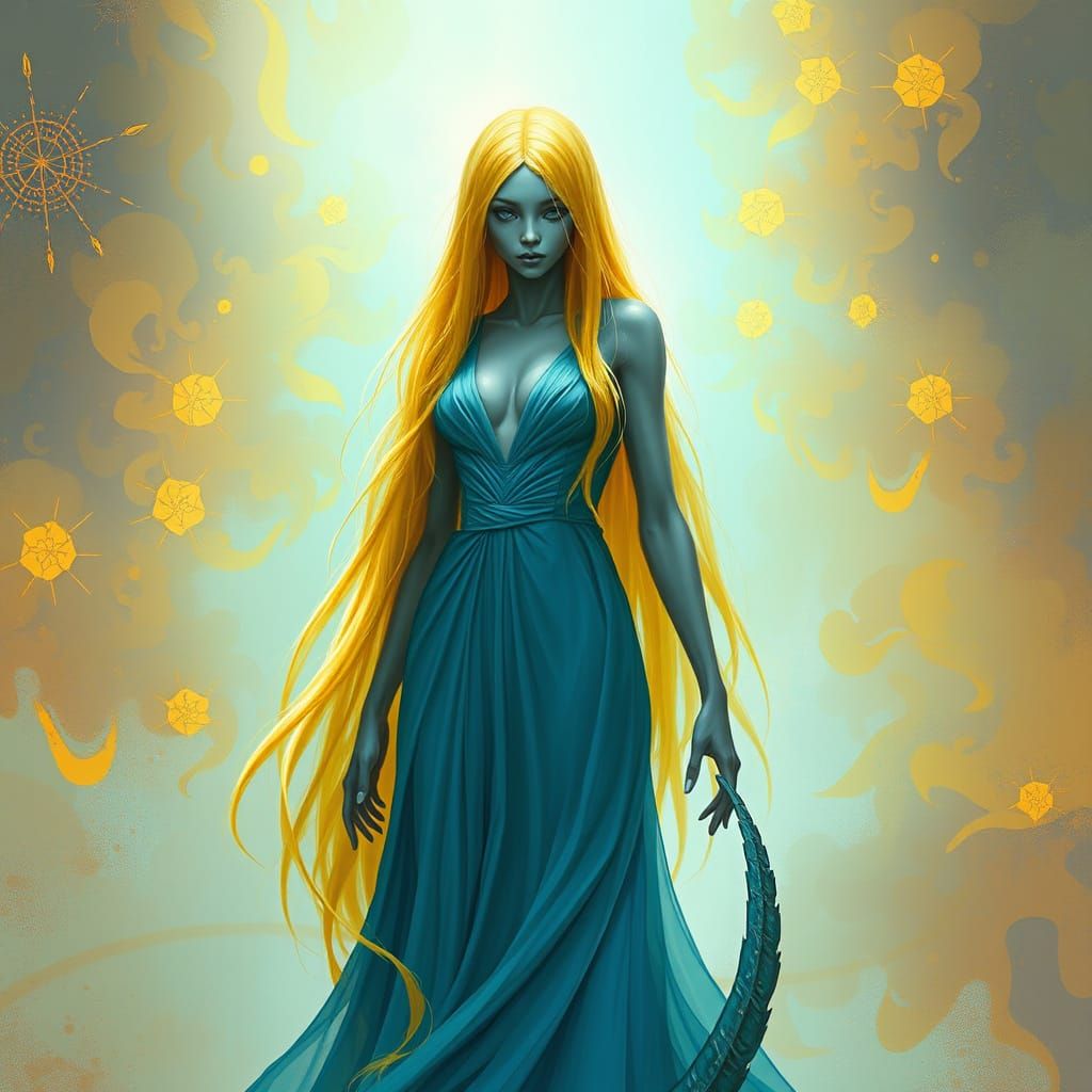 Alien Woman in Blue Gown: Digital Concept Art