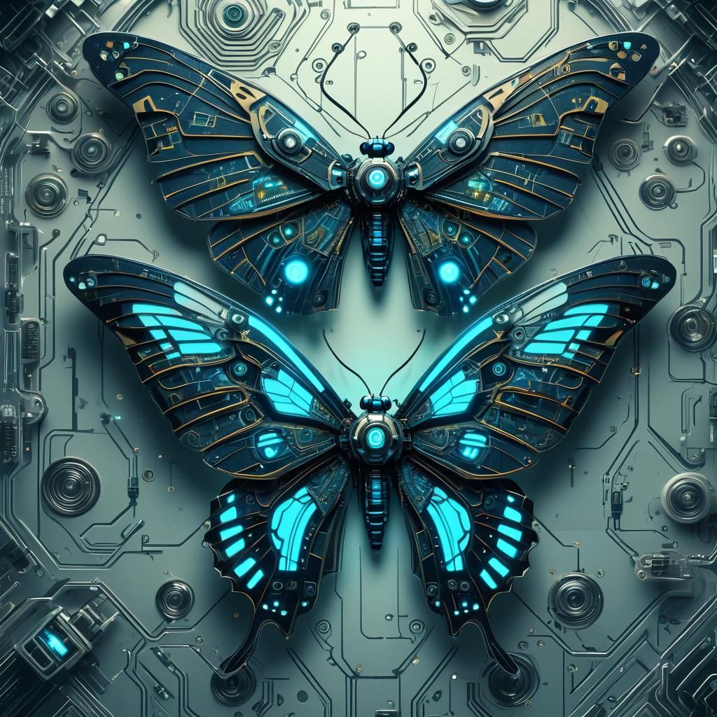 Cyberpunk Butterfly with Bioluminescent Wings