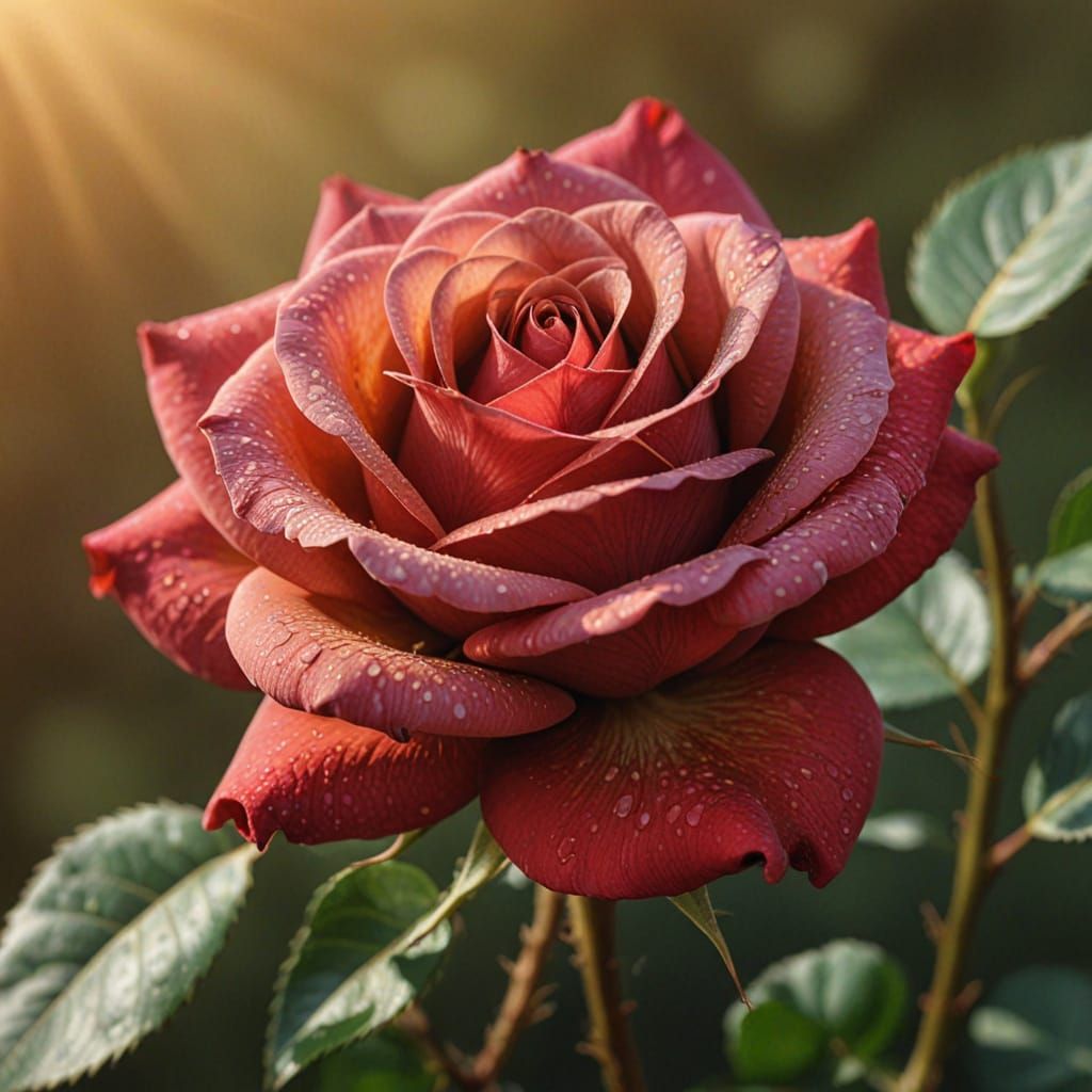 Hyper-Realistic Red Rose in Warm Golden Light
