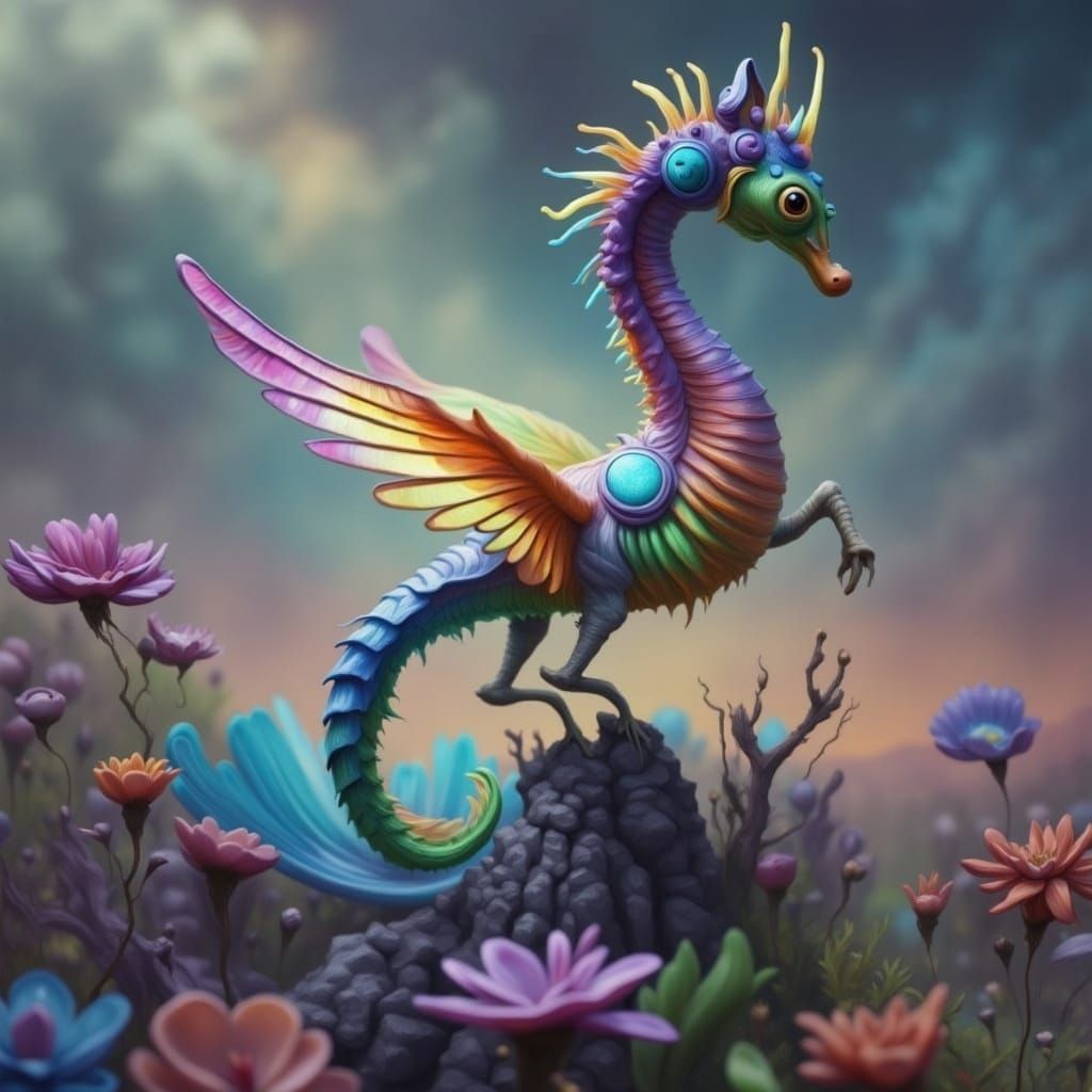 Whimsical Fantasy Creature in Iridescent Colors