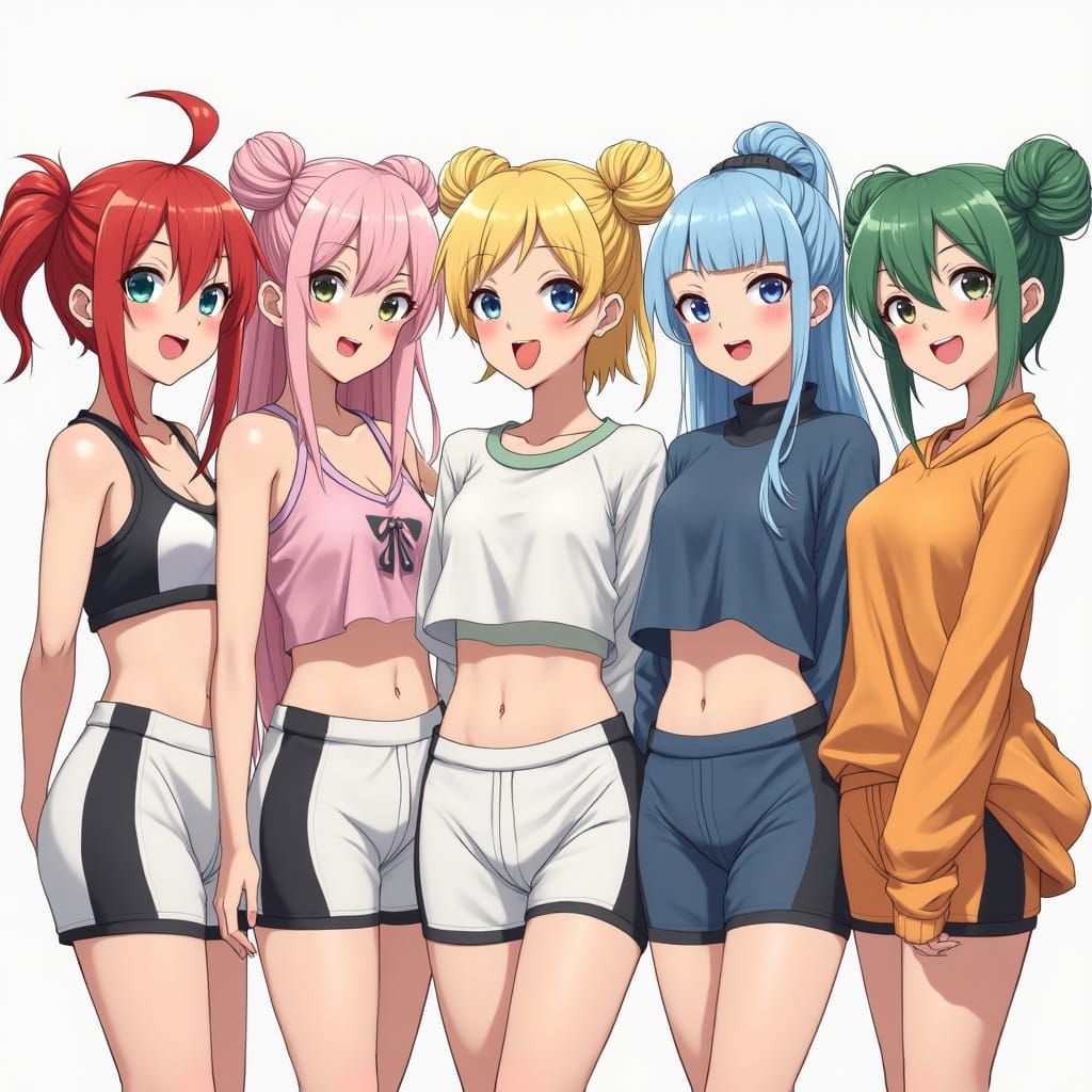 Rainbow Haired Anime Girls in Athletic Wear