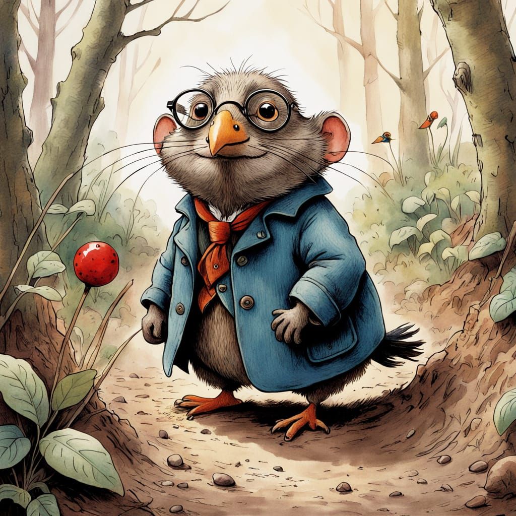 Mole with Bird in Quentin Blake Style