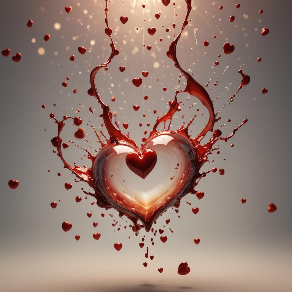 Radiant Red Ceramic Heart in Splash Art Style