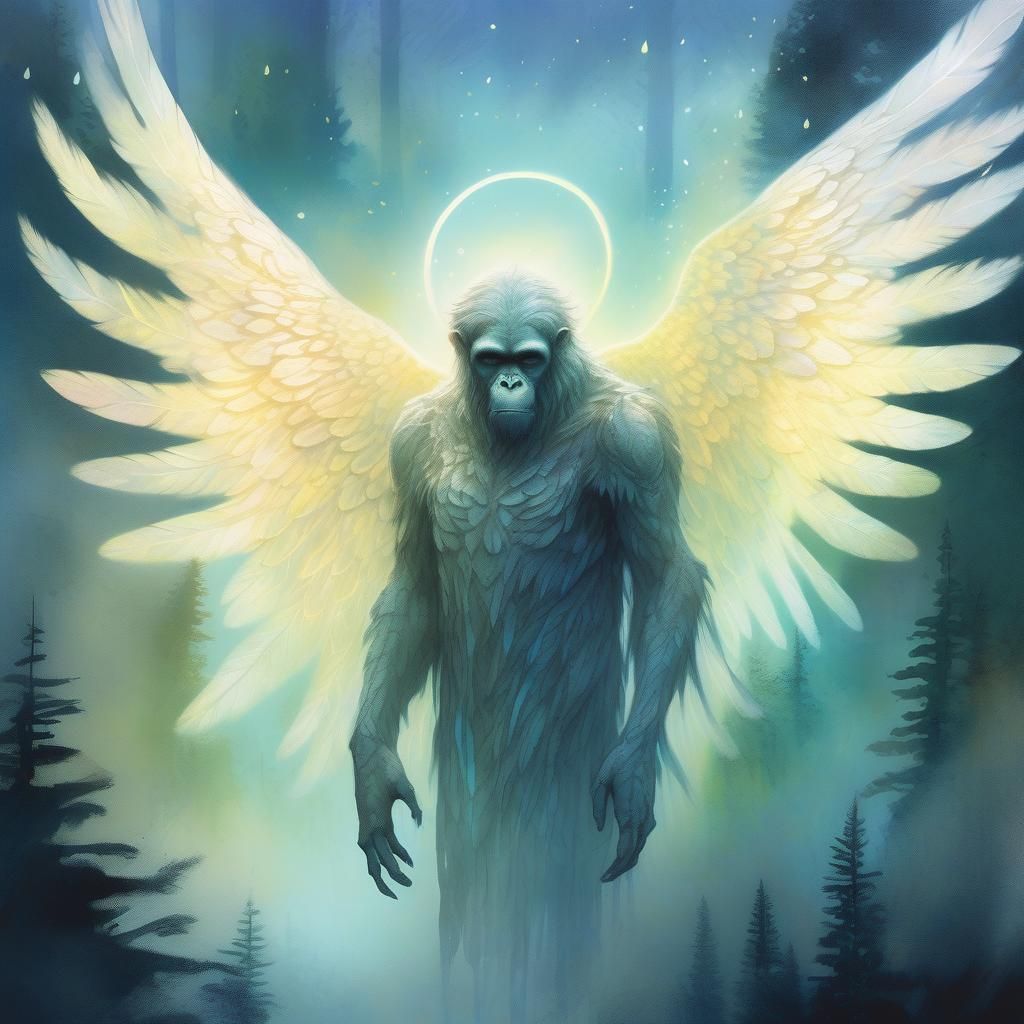 Angel and Ape Meeting in Dreamlike Forest: Concept Art