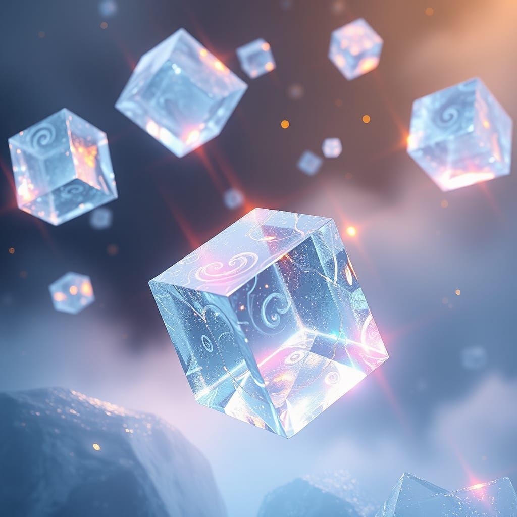 Glowing Ice Cubes in Ethereal Atmosphere