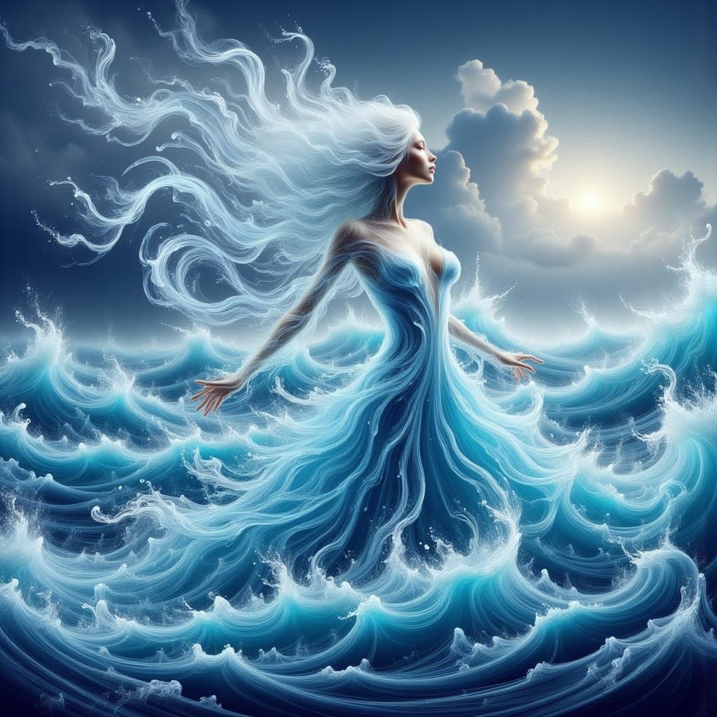 Neptune Made of Purple Water Rises From Ocean