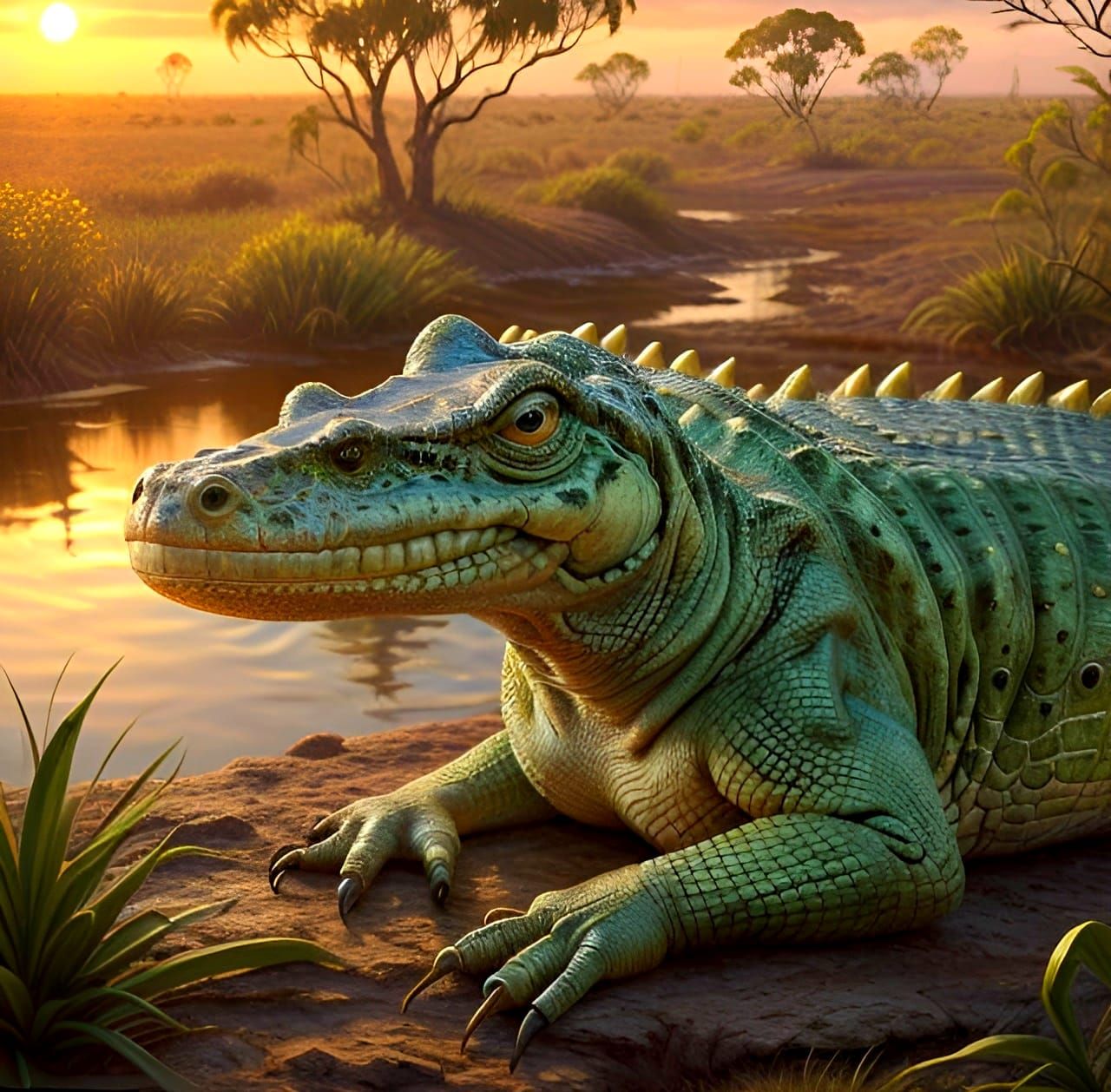 Burt the Croc in Hyperrealistic Australian Outback Landscape