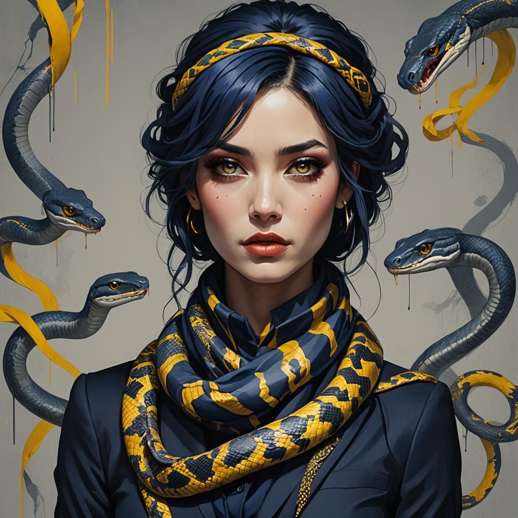 Girl with Snake and Heterochromia, Fantasy Concept Art
