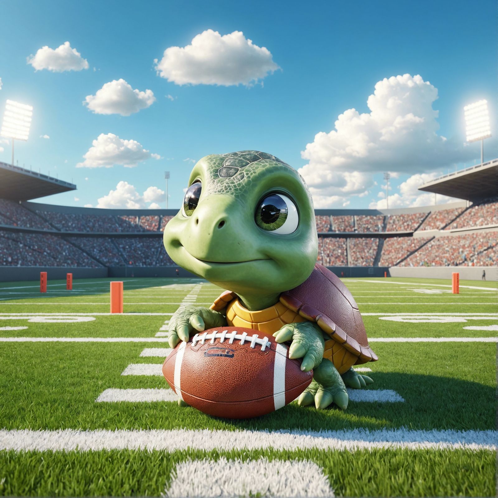 Cartoon Turtle Plays Football in CGI Style