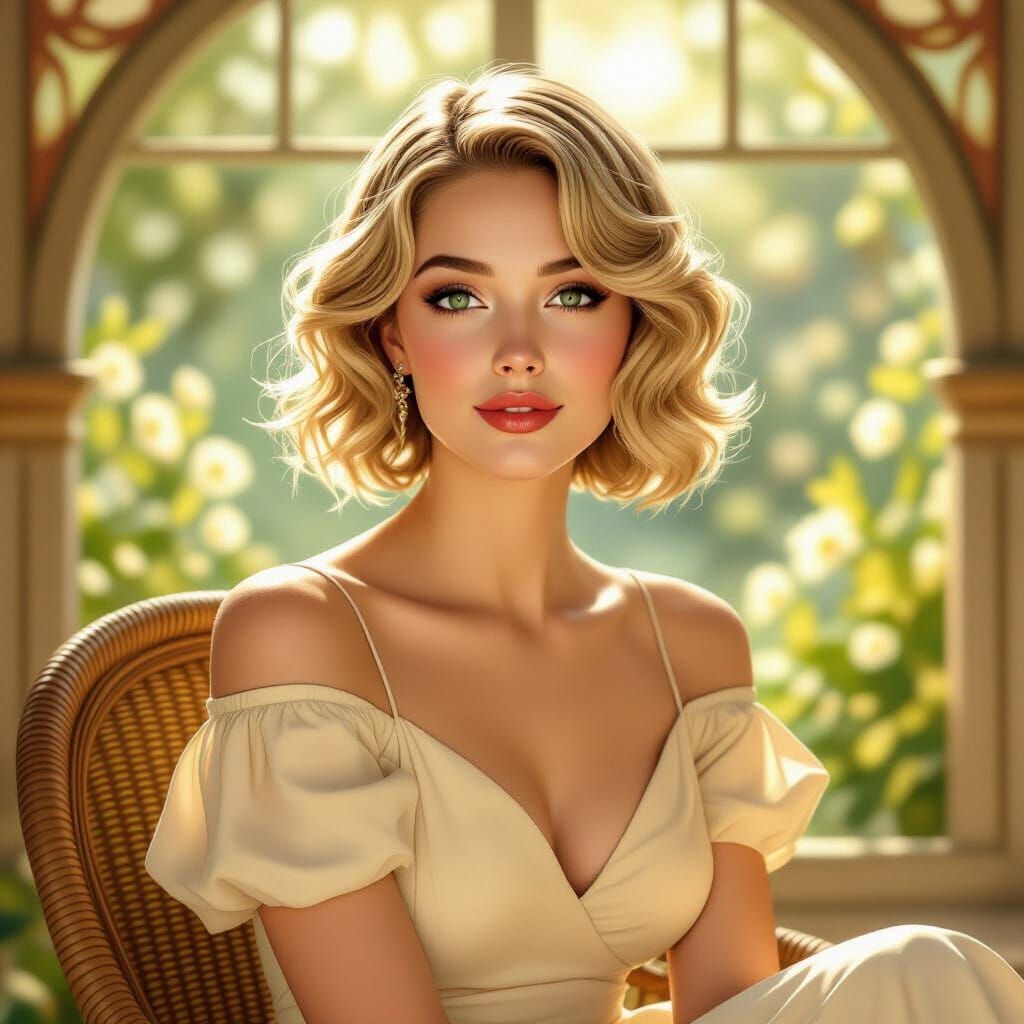 Art Nouveau Portrait of a Blond Woman in Sunlight