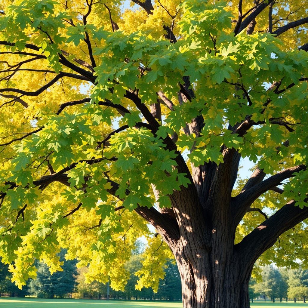 Vibrant Oak Tree in Late Afternoon Light