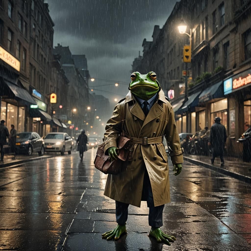 Frog in Trench Coat: Dramatic Digital Matte Painting